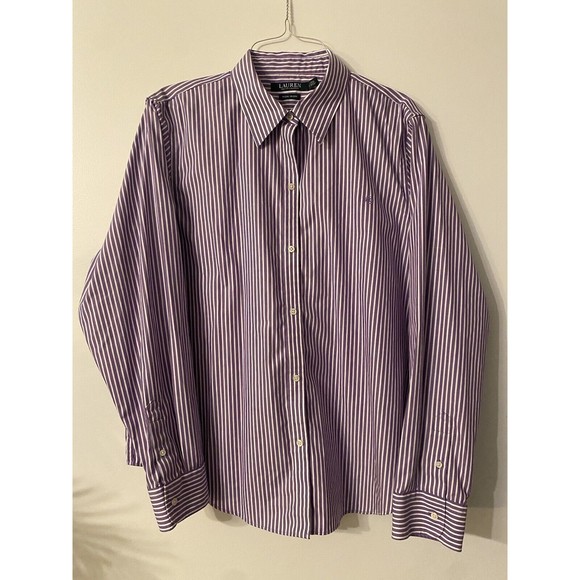 Polo Ralph Lauren Custom Fit Purple Stripe L/S Button Down Sz XL - Picture 1 of 5